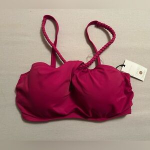 Shade & Shore Coral Pink Bikini Top | Braided Strap Underwire | Size 36B